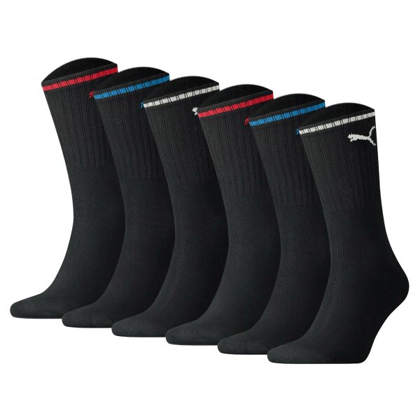 PUMA unisex sports socks, 6-pack - Sport Crew Stripe, tennis socks, stripes Black 39-42 (6-8 UK)