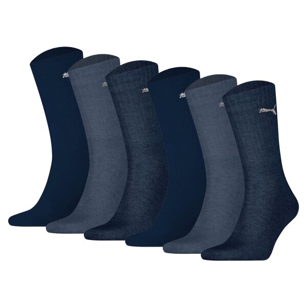 PUMA unisex sports socks, 6-pack - Sport Crew Lightweigth, tennis socks, plain Blue 43-46 (9-11 UK)