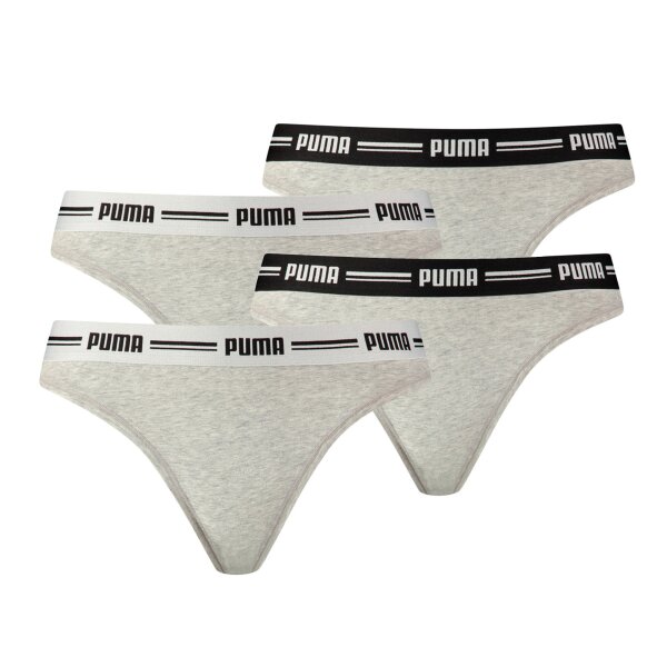 PUMA Ladies String - Iconic, Soft Cotton Modal Stretch, Pack of 4 Grey Melange S (Small)