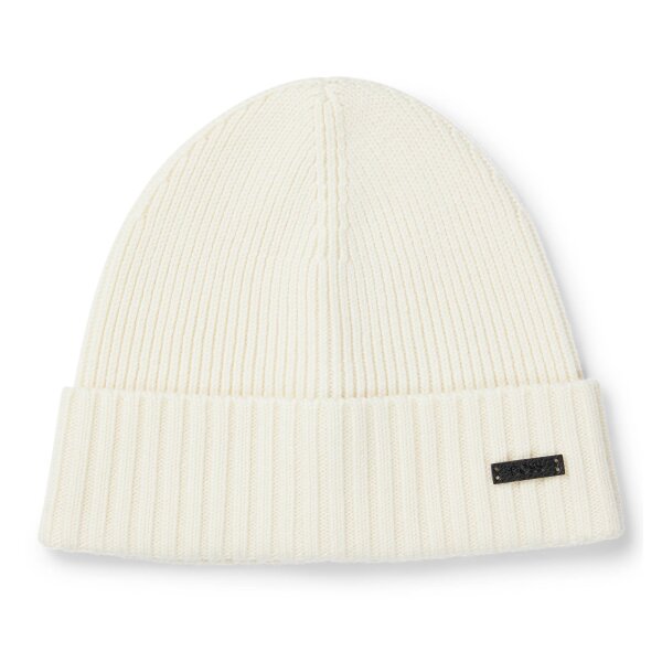 BOSS Mens Hat, Virgin Wool - Fati, Beanie, Ribbed Knit, One Size, Solid Colour White