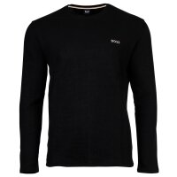BOSS Herren Langarmshirt, Waffeloptik -  Waffle Longsleeve, Langarmshirt, Rundhals, Logo, Baumwollmischung Schwarz M