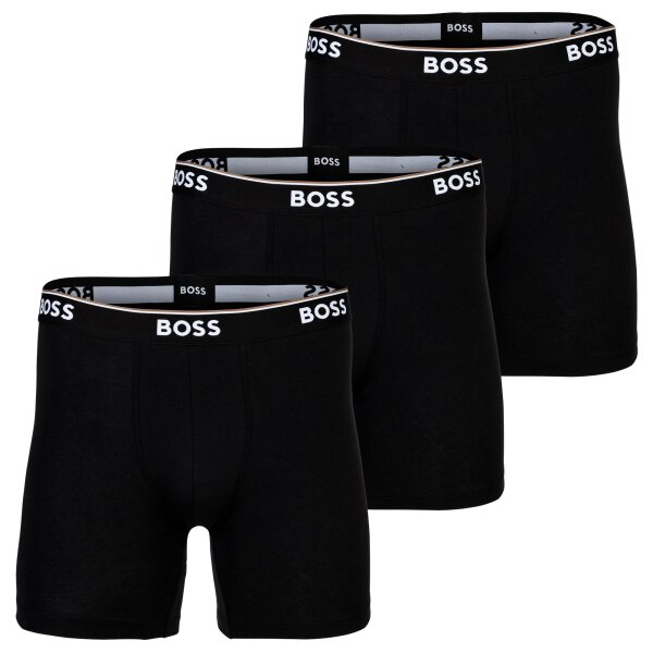 BOSS Herren Boxershorts lang, 3er Pack - Power, Boxer Brief Long, Baumwollmischung, Logo, einfarbig Schwarz S