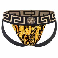 VERSACE Herren Jockstrap - Jocks, Tanga Slip, Stretch Cotton, Barocco Muster Schwarz/Gold M