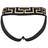 VERSACE Mens Jockstrap - Jocks, Tanga Briefs, Stretch Cotton, Barocco Pattern Black/Gold M (Medium)