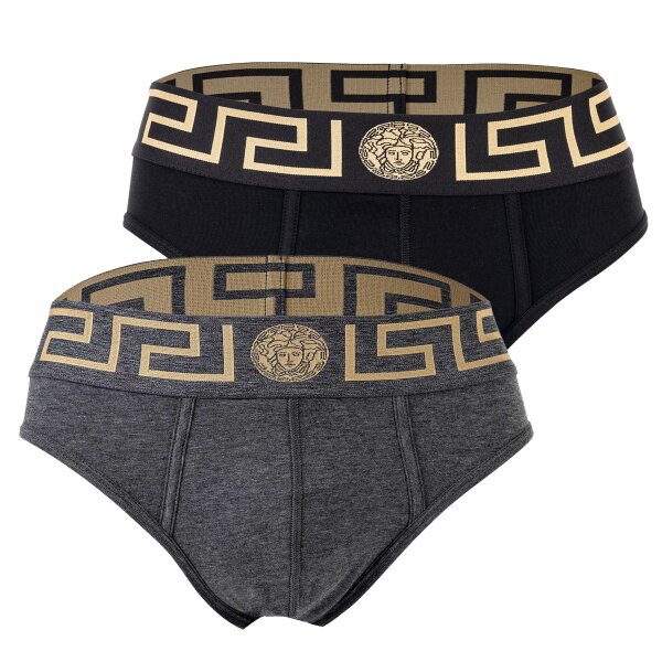 VERSACE Herren Slip, 2er Pack - TOPEKA, Baumwolle, einfarbig Schwarz/Grau XL