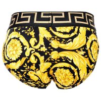 VERSACE Mens Brief - Slip, Stretch Cotton, Barocco Pattern Black/Gold XL (X-Large)