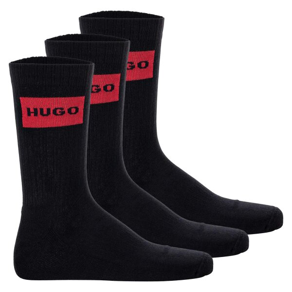 HUGO Herren Socken, 3er Pack - QS Rib Label CC, gerippt, Logo, Baumwollmischung Schwarz 39-42
