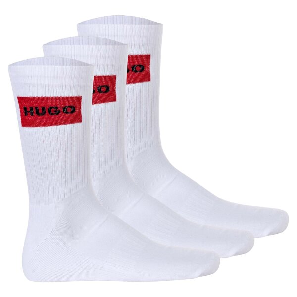 HUGO Herren Socken, 3er Pack - QS Rib Label CC, gerippt, Logo, Baumwollmischung Weiß 39-42