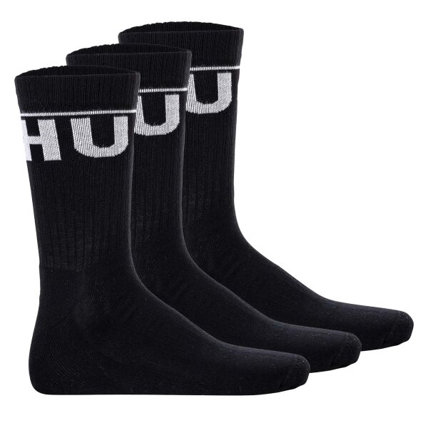 HUGO Herren Socken, 3er Pack - QS Iconic CC, gerippt, Logo, Baumwollmischung Schwarz 39-42