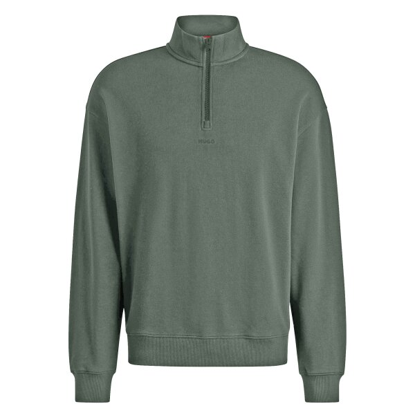 HUGO Herren Sweatshirt mit Half-Zip-Kragen - Durty244, Stehkragen, Logo, Baumwolle Grün L