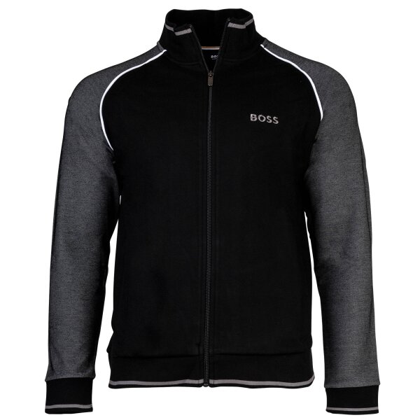 BOSS mens sweat jacket - Tracksuit jacket, stand-up collar, zip, logo, cotton blend Black M (Medium)
