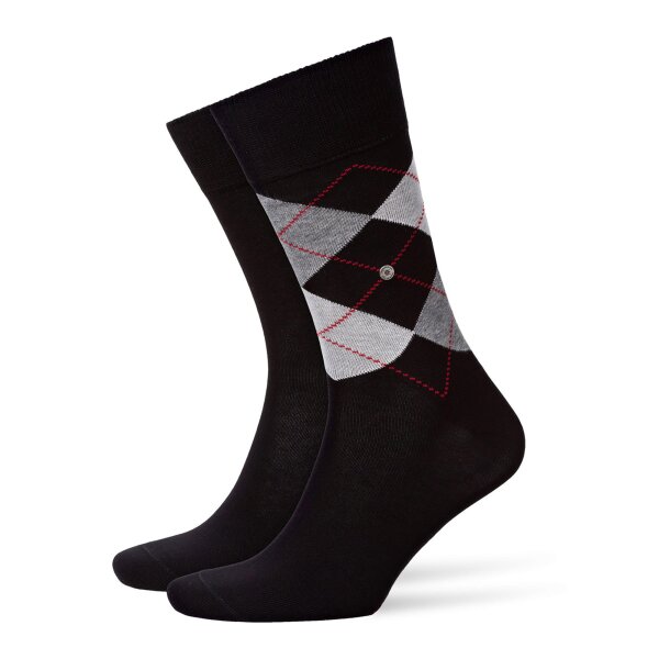 Burlington Men Socks Everyday Pack of 2 - Diamond Pattern, Onesize, 40-46 (6.5-11 UK) black