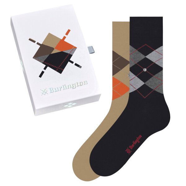 Burlington Herren Socken, 2er Pack - Geschenk-Set, Argyle, Raute, Onesize, 40-46 Schwarz/Braun 40-46