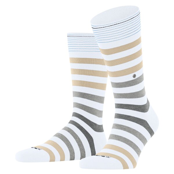 Burlington Herren Socken - Blackpool, Baumwolle, Streifen, Logo, One Size White/Brown 40-46