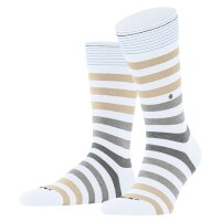 Burlington Herren Socken - Blackpool, Baumwolle, Streifen, Logo, One Size White/Brown 40-46