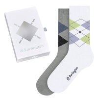 Burlington Damen Socken, 2er Pack - Geschenk-Set, Argyle, Raute, Onesize Weiß/Grau 36-41