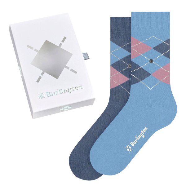 Burlington Damen Socken, 2er Pack - Geschenk-Set, Argyle, Raute, Onesize Blau/Rosa 36-41