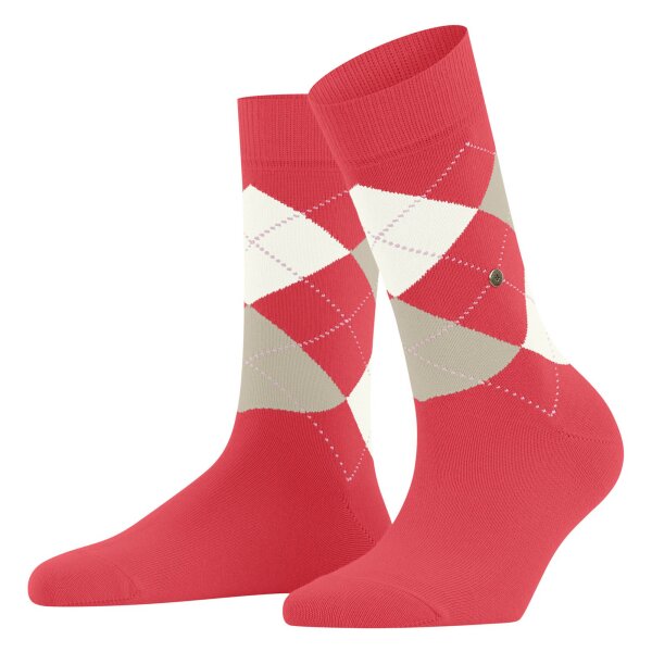 Burlington Damen Socken - Queen, Kurzstrümpfe, Baumwolle, Rautenmuster, Logoemblem Rot/Weiß 36-41