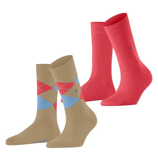Burlington Ladies Socks Everyday Mix 2er Pack - Rhomb and Uni, One Size, 36-41 Brown/Red