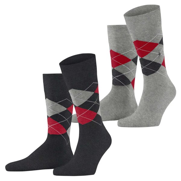 Burlington mens socks, 2-pack - Argyle, Clip, One Size, 40-46 Black/Grey/Red 40-46