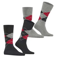 Burlington Herren Socken, 2er Pack - Argyle, Clip, One Size, 40-46 Schwarz/Grau/Rot 40-46