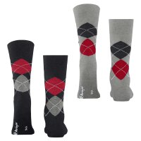 Burlington Herren Socken, 2er Pack - Argyle, Clip, One Size, 40-46 Schwarz/Grau/Rot 40-46