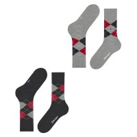 Burlington mens socks, 2-pack - Argyle, Clip, One Size, 40-46 Black/Grey/Red 40-46