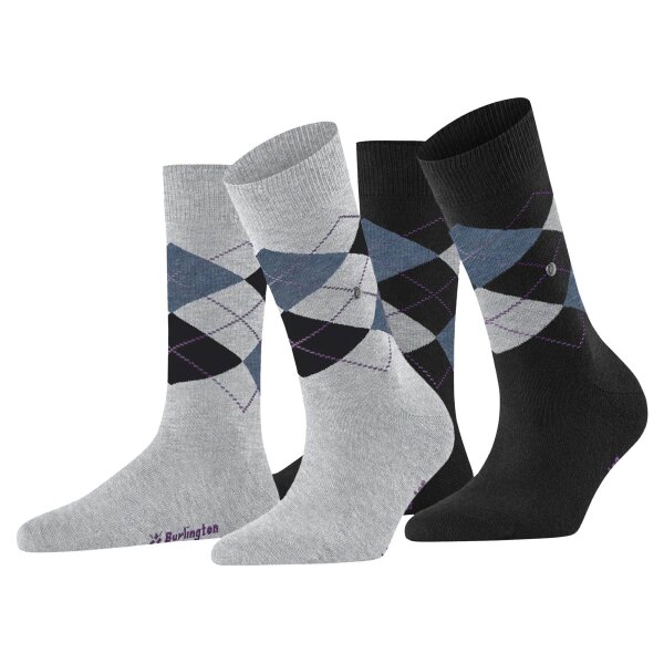 Burlington Ladies Socks, 2-pack - Argyle, diamond pattern, clip, Onesize