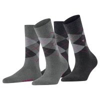 Burlington Ladies Socks, 2-pack - Argyle, diamond pattern, clip, Onesize