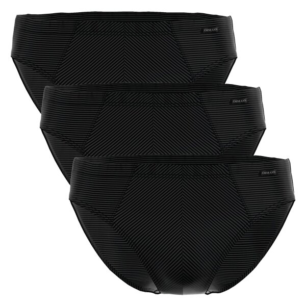 AMMANN Mens Briefs 3 pack - Cotton & More mini briefs, tone-on-tone stripes, cotton blend Black L (Large)