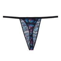 HOM Mens G-String - Blackrock, thong, underwear, patterned Black/Blue M (Medium)