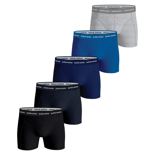 BJÖRN BORG Herren Boxershorts, 5er Pack - Cotton Stretch Trunks, Unterhose, Baumwolle, Logobund Schwarz/Blau/Grau M