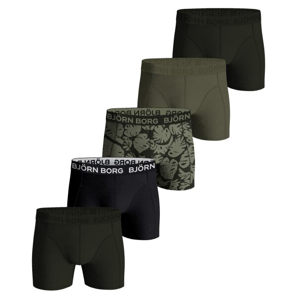 BJÖRN BORG Herren Boxershorts, 5er Pack - Cotton Stretch Trunks, Big Logo, Baumwolle, Logobund Schwarz/Grün L