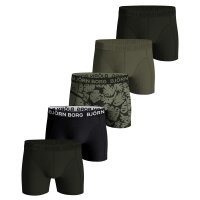 BJÖRN BORG Herren Boxershorts, 5er Pack - Cotton Stretch Trunks, Big Logo, Baumwolle, Logobund Schwarz/Grün L