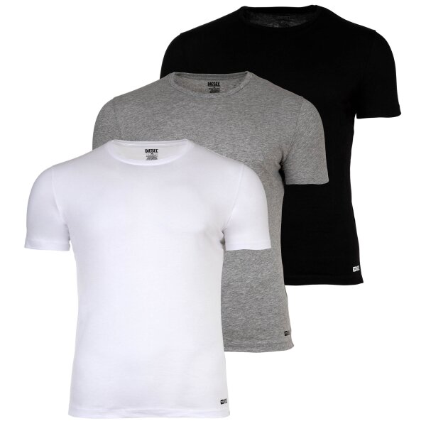 DIESEL Herren T-Shirt, 3er Pack - RANDAL, Unterhemd, Rundhals, kurzarm, Baumwolle Schwarz/Grau/Weiß S