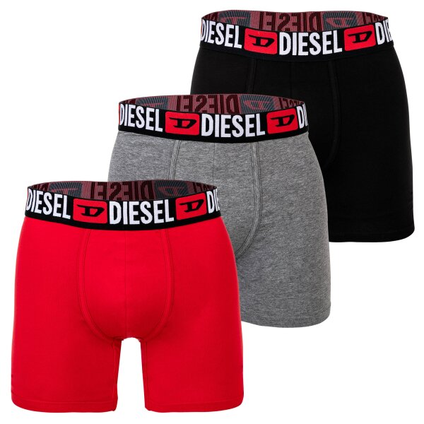 DIESEL Herren Boxershorts, 3er Pack - MAX-D-CORE, Boxer Briefs Long, Cotton Stretch Schwarz/Grau/Rot 2XL