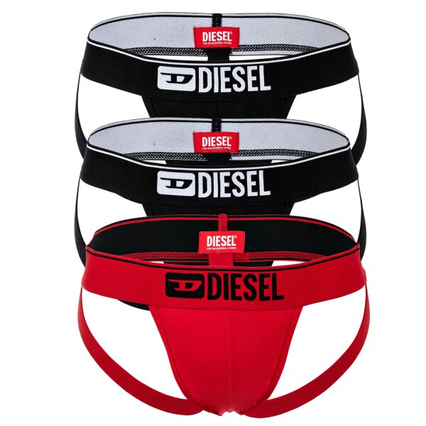 DIESEL Herren Jockstrap 3 Pack - UMBR-JOCKYTRHEEPACK, Tanga Slip, einfarbig Schwarz/Rot XL