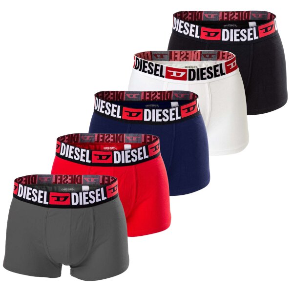 DIESEL Herren Boxershorts, 5er Pack - UMBX-DAMIENFIVEPACK, Trunks, Cotton Stretch Schwarz/Grau/Rot/Blau/Weiß 2XL