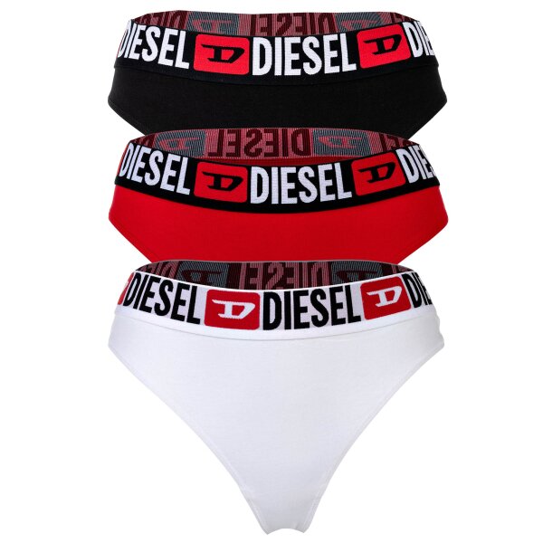 DIESEL Damen String, 3er Pack - UFST-STARS-THREEPACK, Tanga, Slip, Cotton Stretch Schwarz/Weiß/Rot S
