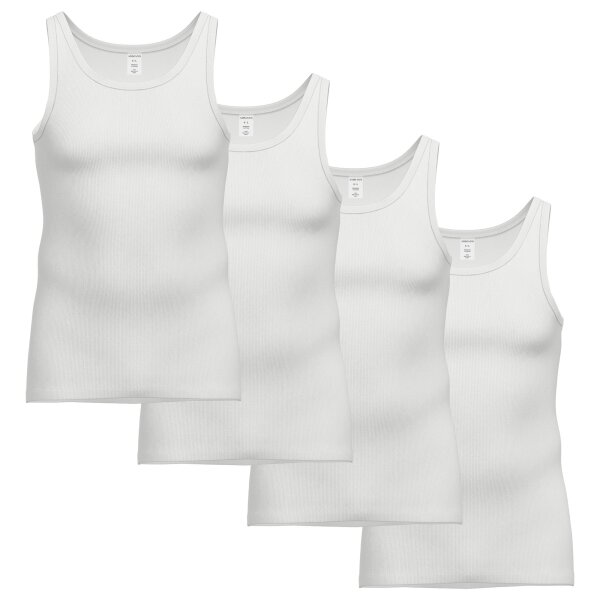 AMMANN mens vests, 4-pack - pack of four, double rib, extended back, cotton White M (Medium)