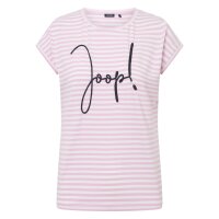 JOOP! Damen T-Shirt - Teri, aufgesticktes Logo, Kurzarm, Rundhals, Jersey, gestreift, Cotton Stretch Rosa/Weiß XL