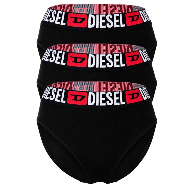 DIESEL womens high-waist briefs, 3-pack - SAM-D-CORE, cotton stretch, logo waistband Black XS (X-Small)
