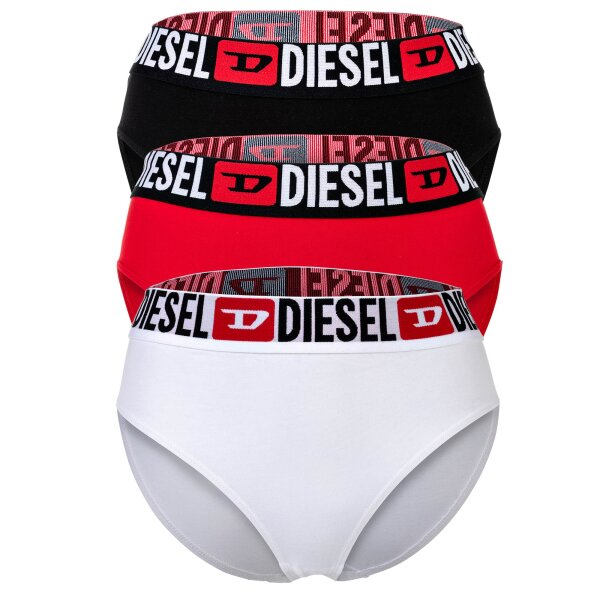 DIESEL Damen Highwaist-Slips, 3er Pack - SAM-D-CORE, Cotton Stretch, Logobund Schwarz/Rot/Weiß XS