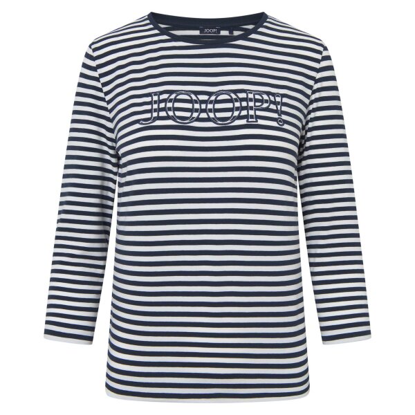 JOOP! ladies long-sleeved shirt - Tala, striped, logo, round neck, jersey, cotton stretch Dark blue/White
 XL (X-Large)
