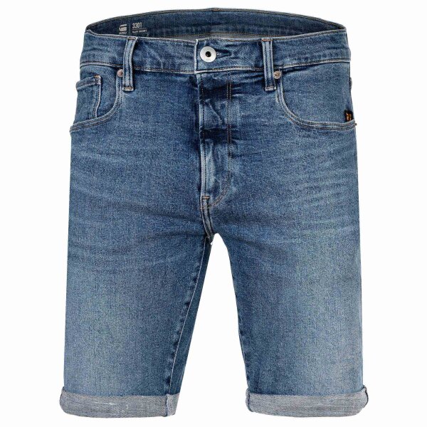G-STAR Herren Jeansshorts - 3301 Slim Short , Stretch Denim, Jeans, kurz Blau 30W