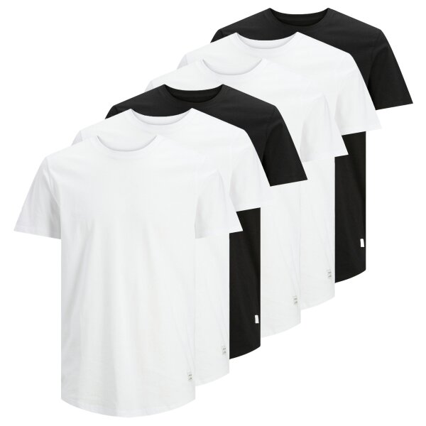JACK&JONES Herren T-Shirt, 6er Pack - JJENOA TEE 6PK, Kurzarm, Bio-Baumwolle, einfarbig Weiß/Schwarz S