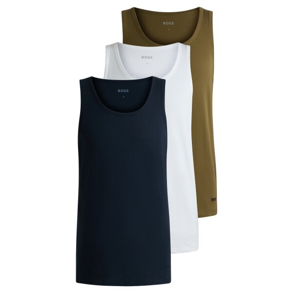 BOSS Herren Tank Top, 3er Pack - 3P Classic, Unterhemd, ohne Arm, Rundhals, Cotton Grün/Weiß/Blau S