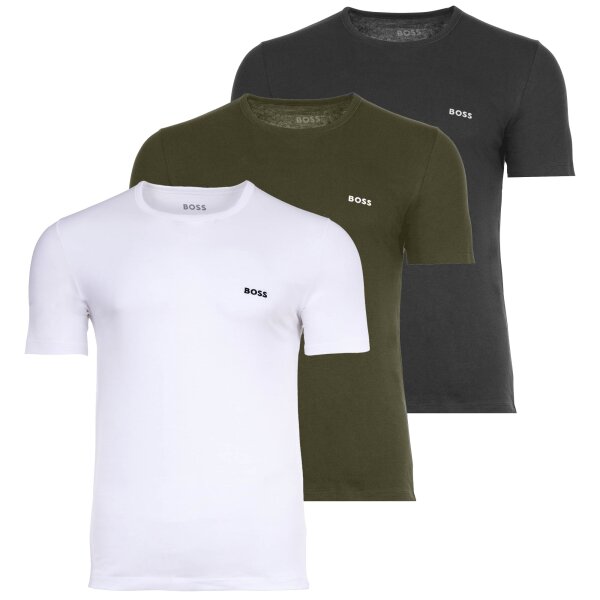 BOSS Herren T-Shirt, 3er Pack - Classic, Rundhals, Kurzarm, Baumwolle Weiß/Grün/Grau M