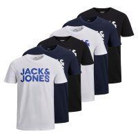 JACK&JONES Herren T-Shirt, 6er Pack - JJECORP LOGO TEE O-NECK, Logo-Print, Baumwolle Schwarz/Weiß/Marineblau S