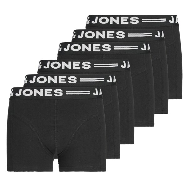 JACK & JONES Boys Boxer Shorts, Pack of 6 - SENSE TRUNKS, Cotton Stretch, Logo Waistband Black 128